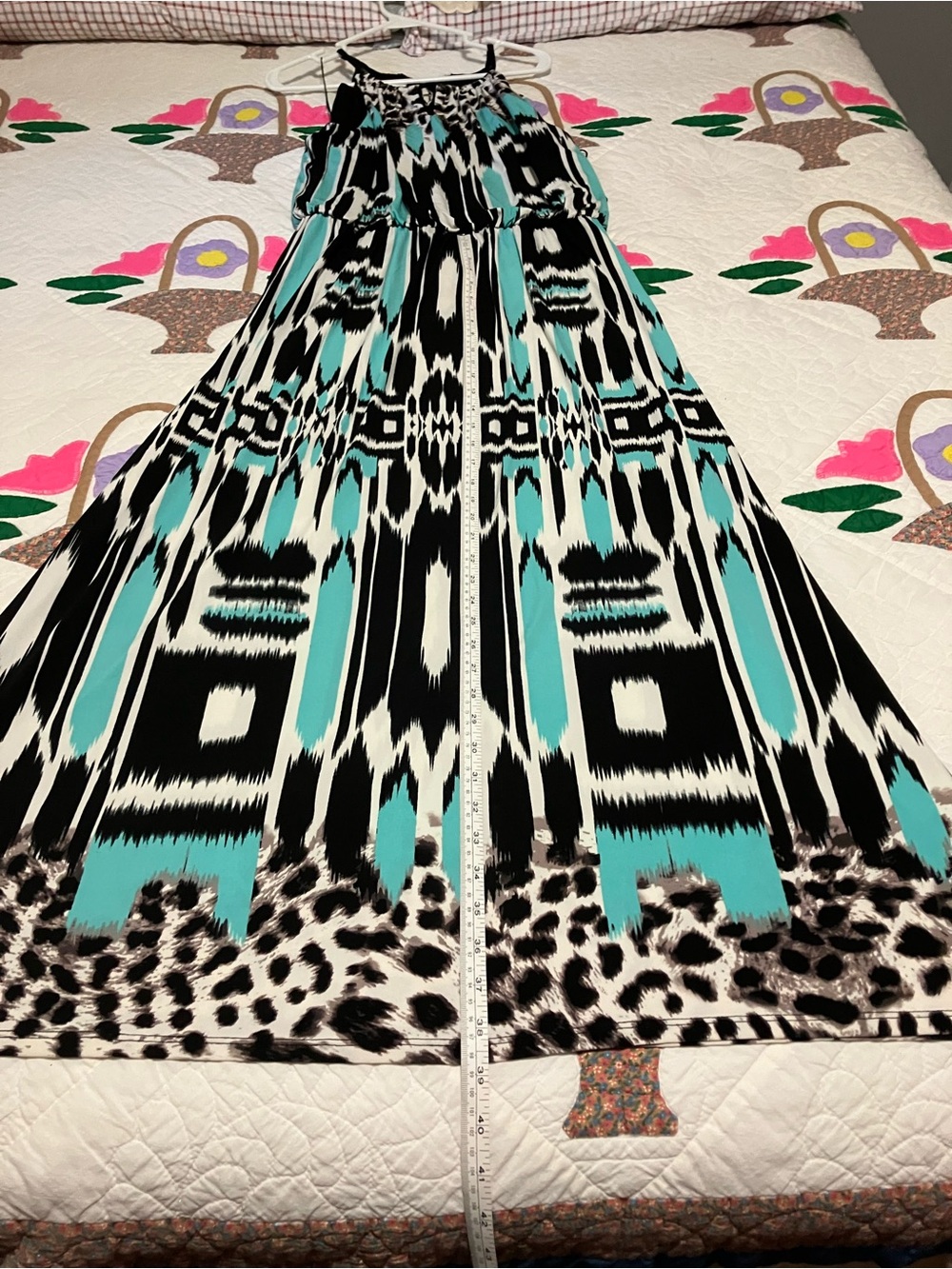 London Style Black, White & Turquoise Print Maxi Dress - Picture 5 of 5